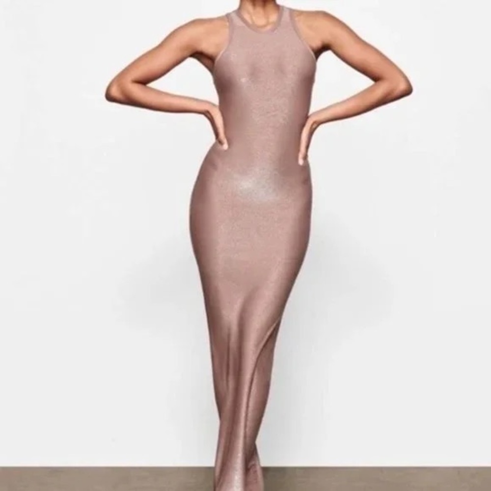 SKIMS Shimmer Tank Dress in Umber Metallic